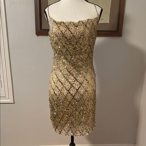 Gold Sequin Mini Dress Square Neck Sleeveless